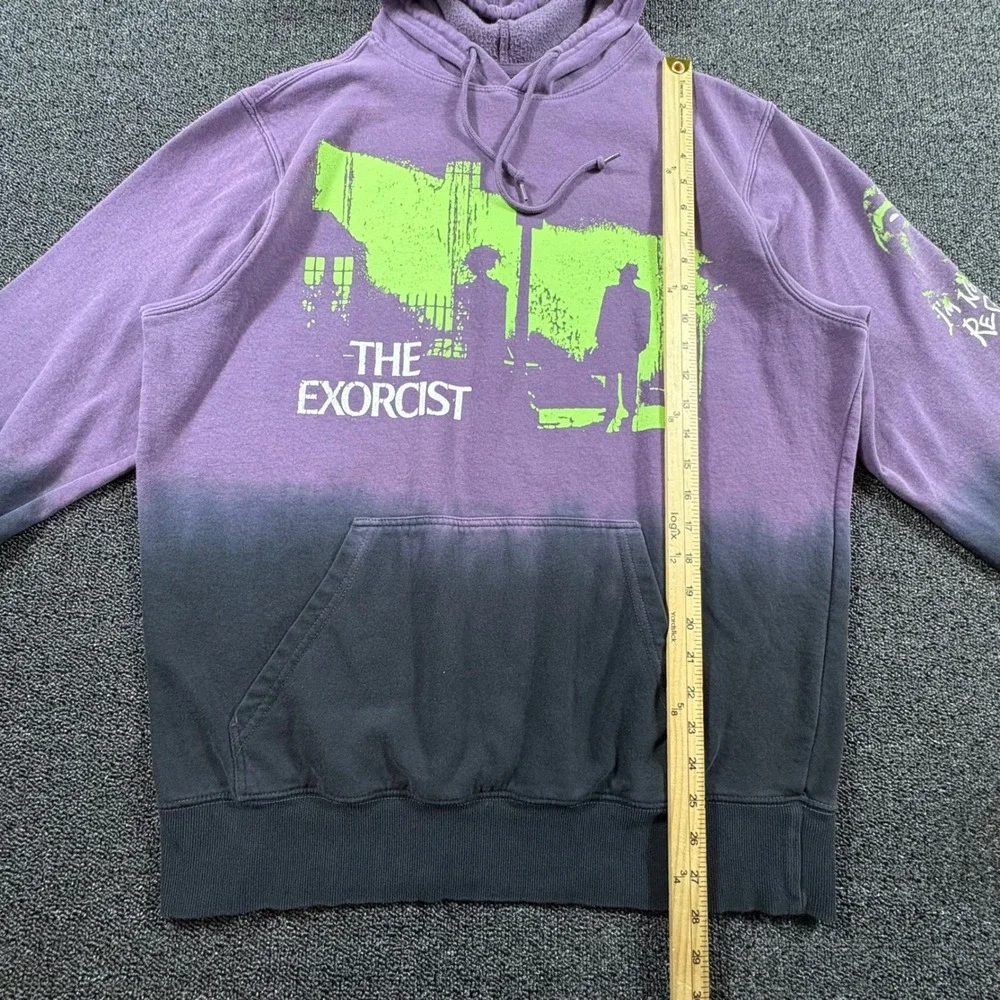 The Exorcist Movie Pullover Hoodie Men's L Purple Black Dip Dye Classic Horror